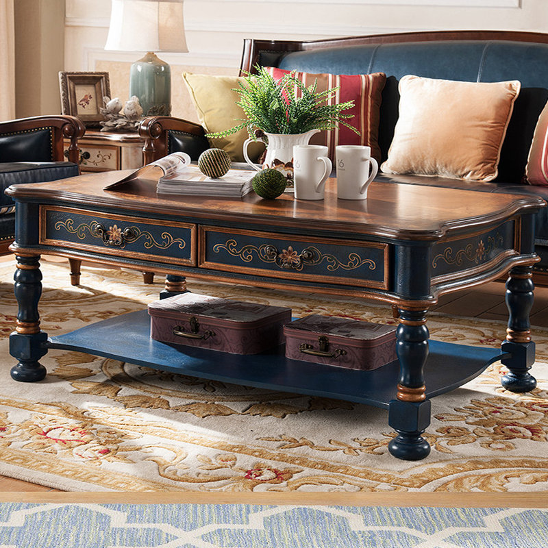 （yskdtc88） Vintage Coffee Table Lesly Vintage 48 in. Natural Rectangle Solid Wood and MDF Coffee